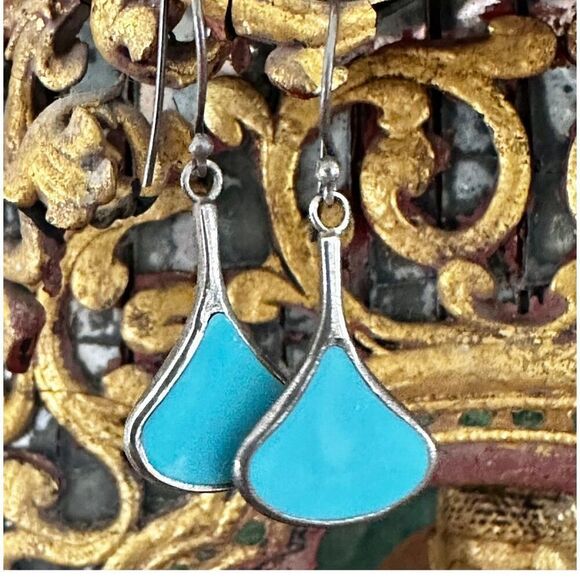 Sterling silver turquoise drop earrings - Picture 4 of 12